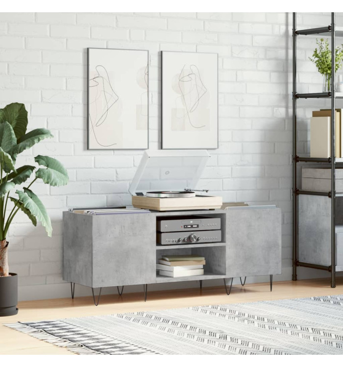 Armoire à disques gris béton 121x38x48 cm bois d'ingénierie | Mobilier & Déco