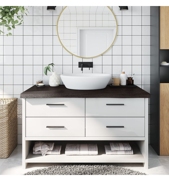 Comptoir de salle de bain marron foncé bois massif traité | Mobilier & Déco