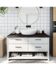 Comptoir de salle de bain marron foncé bois massif traité | Mobilier & Déco