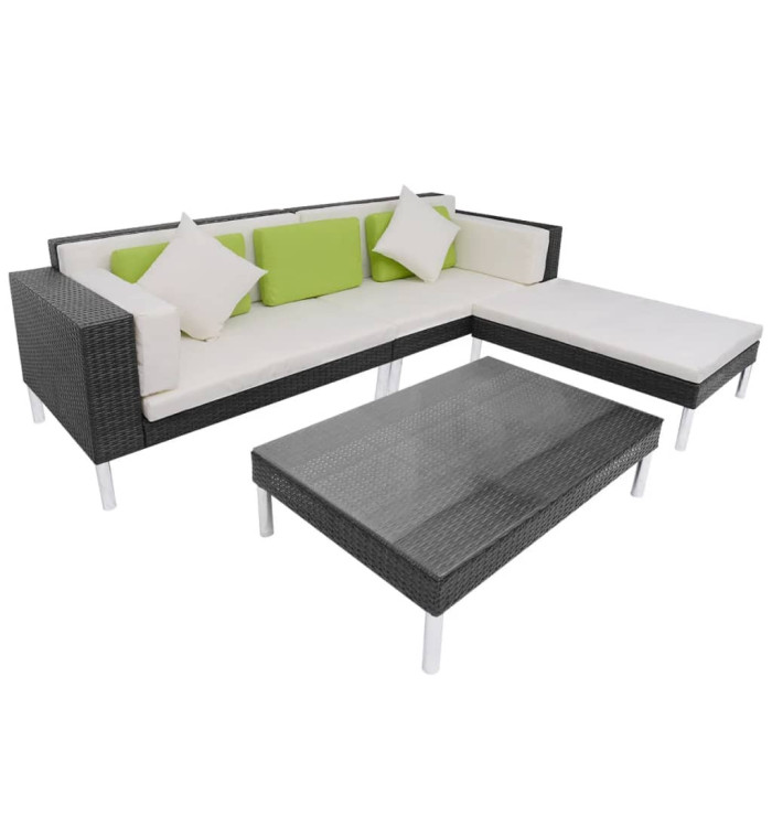 Salon de jardin 4 pcs avec coussins Résine tressée Noir | Mobilier & Déco