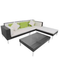 Salon de jardin 4 pcs avec coussins Résine tressée Noir | Mobilier & Déco