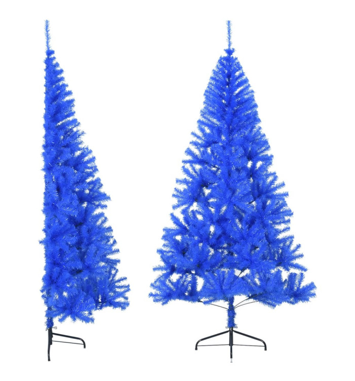 Demi sapin de Noël artificiel avec support Bleu 240 cm PVC | Mobilier & Déco