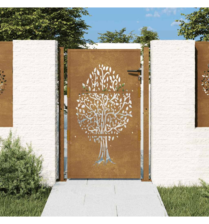 Portail de jardin 105x130 cm acier corten conception de l'arbre | Mobilier & Déco