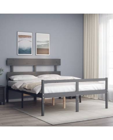 Lit pour personne âgée sans matelas gris bois massif | Mobilier & Déco