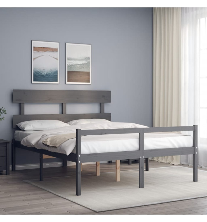 Lit pour personne âgée sans matelas gris bois massif | Mobilier & Déco