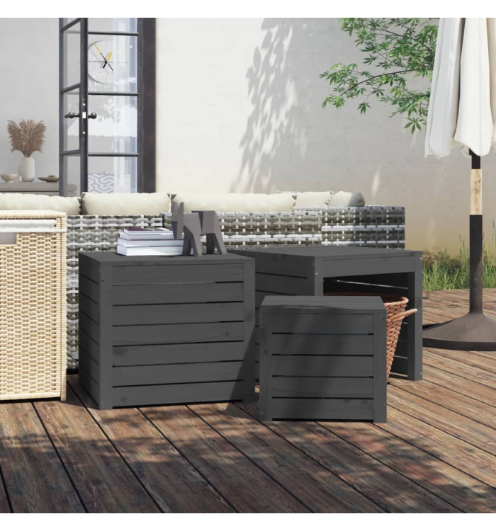 Ensemble de boîtes de jardin 3 pcs gris bois de pin massif | Mobilier & Déco
