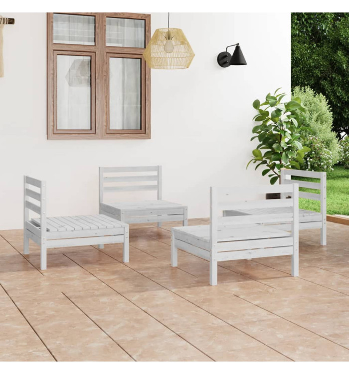 Salon de jardin 4 pcs Blanc Bois de pin massif | Mobilier & Déco