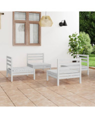 Salon de jardin 4 pcs Blanc Bois de pin massif | Mobilier & Déco