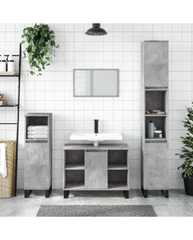 Armoire salle de bain gris béton 80x33x60cm bois d'ingénierie | Mobilier & Déco