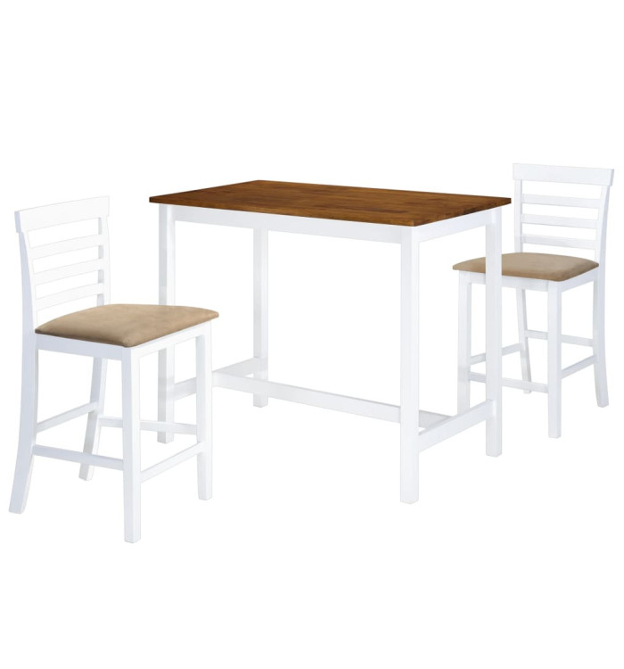 Table et chaises de bar 3 pcs Bois massif Marron et blanc | Mobilier & Déco