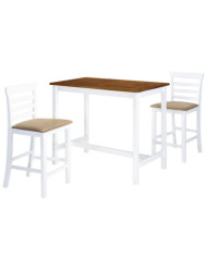 Table et chaises de bar 3 pcs Bois massif Marron et blanc | Mobilier & Déco