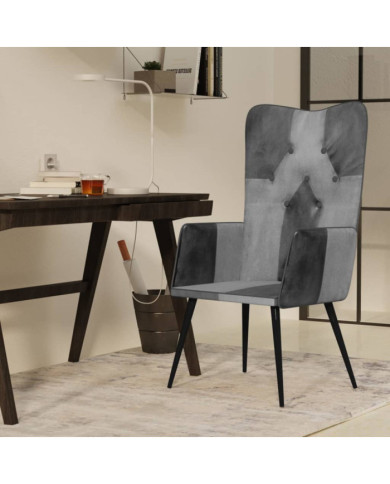 Chaise à oreilles Gris Cuir véritable | Mobilier & Déco