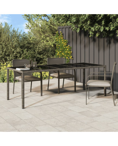 Table de jardin gris 250x100x75 cm Verre trempé et poly rotin | Mobilier & Déco