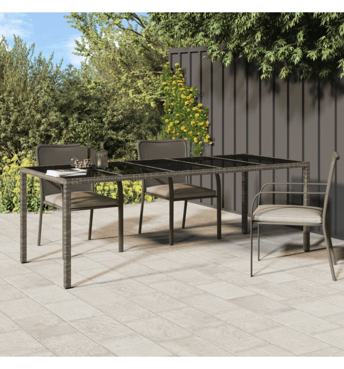 Table de jardin gris 250x100x75 cm Verre trempé et poly rotin | Mobilier & Déco