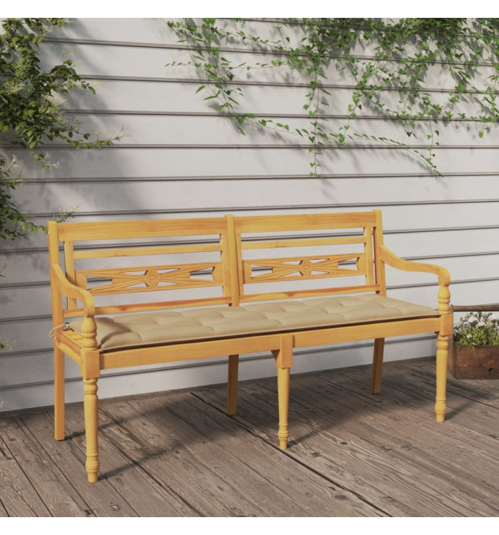 Banc Batavia avec coussin beige 150 cm Bois de teck massif | Mobilier & Déco