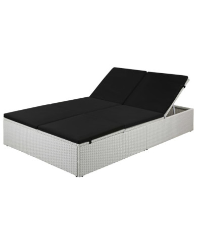 Chaise longue avec coussin Résine tressée Noir | Mobilier & Déco