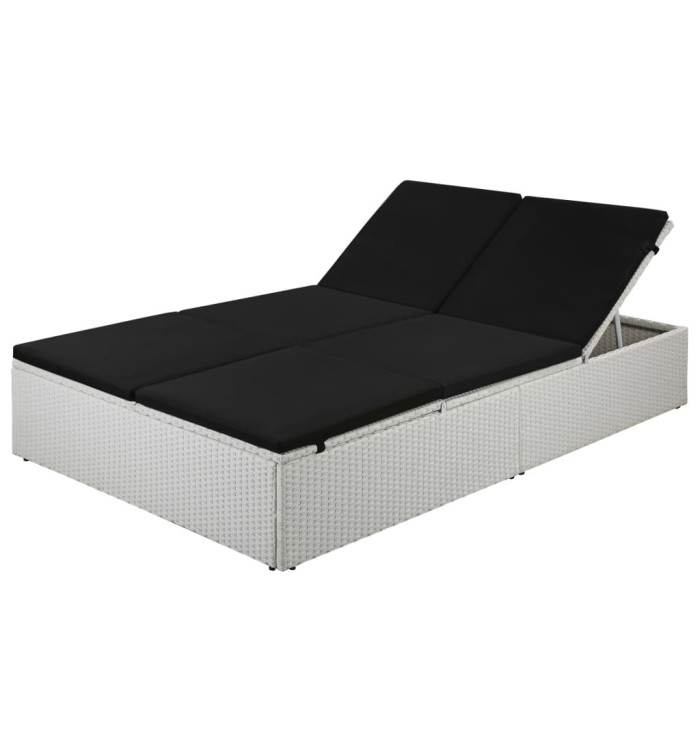 Chaise longue avec coussin Résine tressée Noir | Mobilier & Déco