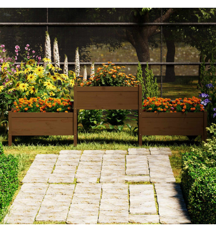 Jardinière Marron miel 245,5x44x75 cm Bois massif de pin | Mobilier & Déco