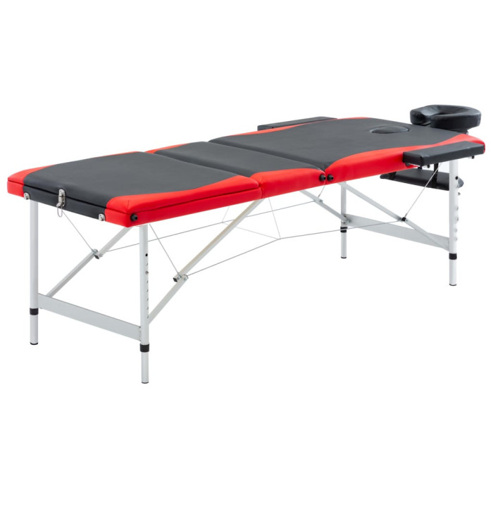 Table de massage pliable 3 zones Aluminium Noir et rouge | Mobilier & Déco