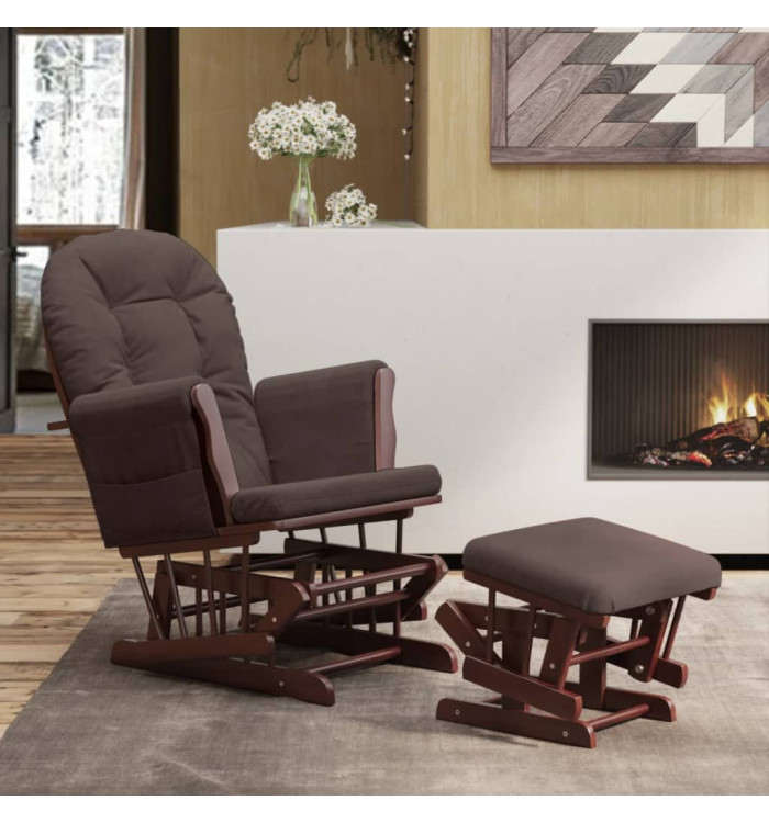 Chaise berçante avec repose-pied Marron Tissu | Mobilier & Déco
