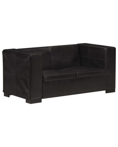 Canapé à 2 places Noir Cuir véritable | Mobilier & Déco