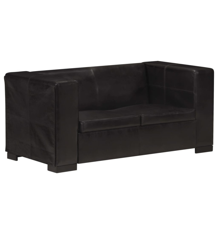Canapé à 2 places Noir Cuir véritable | Mobilier & Déco