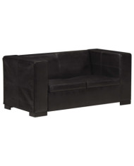 Canapé à 2 places Noir Cuir véritable | Mobilier & Déco