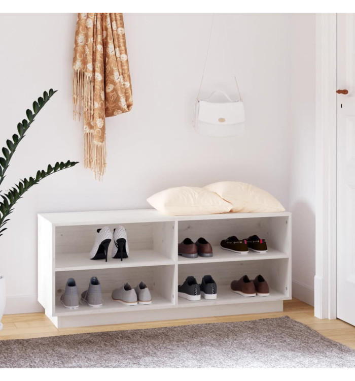 Armoire à chaussures Blanc 110x34x45 cm Bois de pin massif | Mobilier & Déco