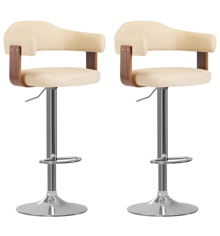 Tabourets de bar lot de 2 crème bois courbé et similicuir | Mobilier & Déco