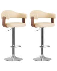Tabourets de bar lot de 2 crème bois courbé et similicuir | Mobilier & Déco