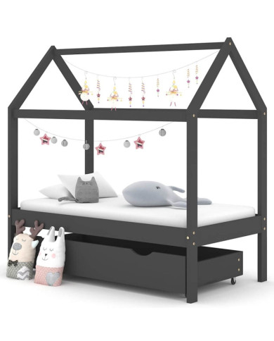 Cadre de lit d'enfant avec un tiroir Gris foncé Pin 70x140 cm | Mobilier & Déco