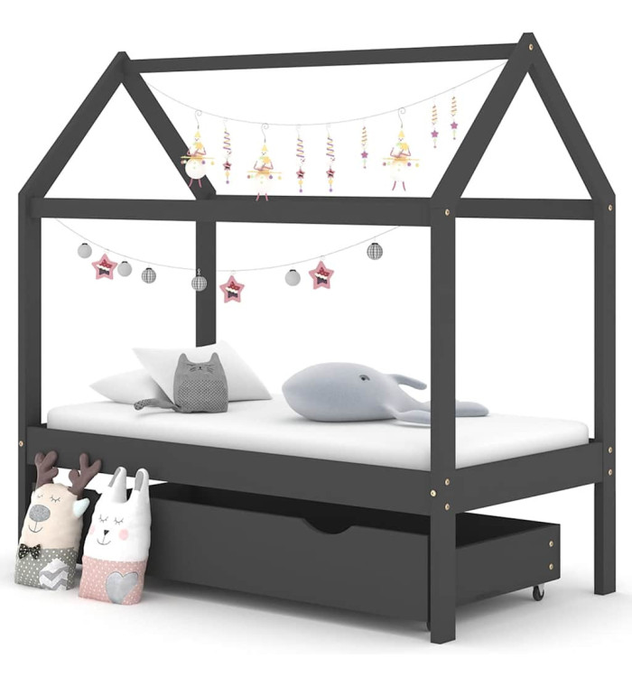 Cadre de lit d'enfant avec un tiroir Gris foncé Pin 70x140 cm | Mobilier & Déco