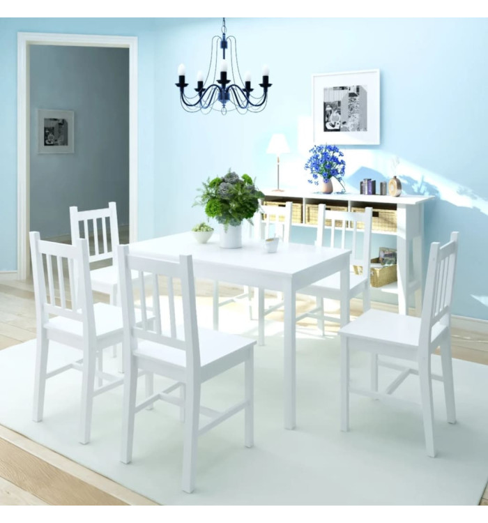 Jeu de salle à manger 7 pcs Pinède Blanc | Mobilier & Déco