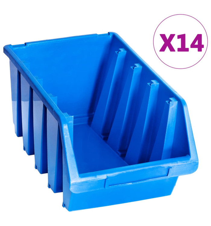 Bacs de rangement empilables 14 pcs bleu plastique | Mobilier & Déco