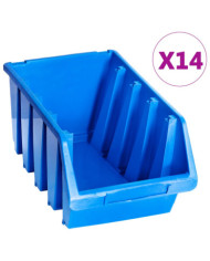 Bacs de rangement empilables 14 pcs bleu plastique | Mobilier & Déco