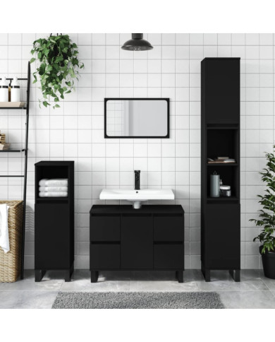 Armoire de salle de bain noir 30x30x100 cm bois d'ingénierie | Mobilier & Déco