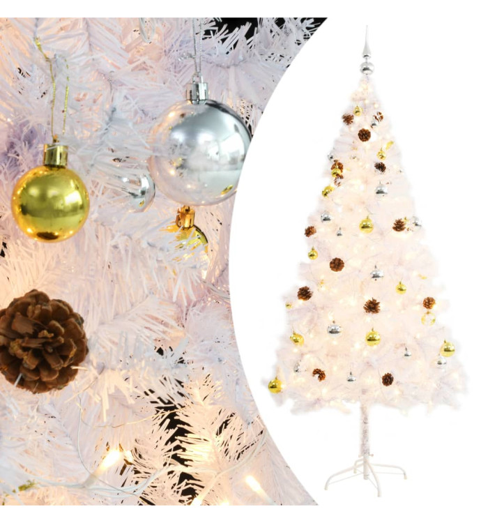 Arbre de Noël artificiel pré-éclairé avec boules blanc 180 cm | Mobilier & Déco