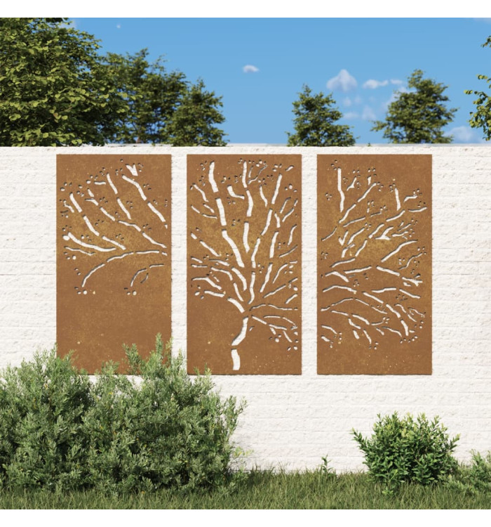 Décorations murales jardin 3 pcs 105x55 cm design d'arbre acier | Mobilier & Déco