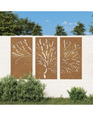Décorations murales jardin 3 pcs 105x55 cm design d'arbre acier | Mobilier & Déco