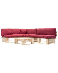 Salon de jardin palette 4 pcs avec coussins rouge bois | Mobilier & Déco