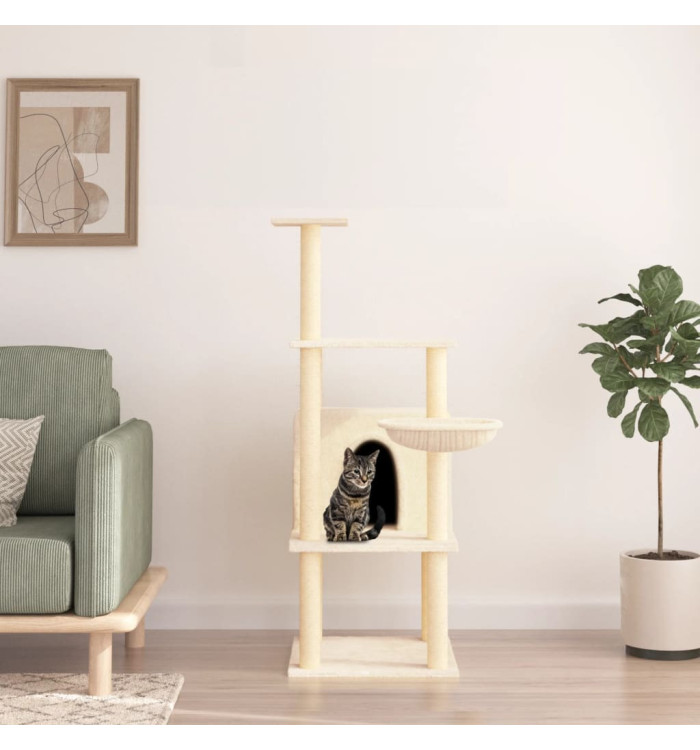 Arbre à chat avec griffoirs en sisal crème 132 cm | Mobilier & Déco