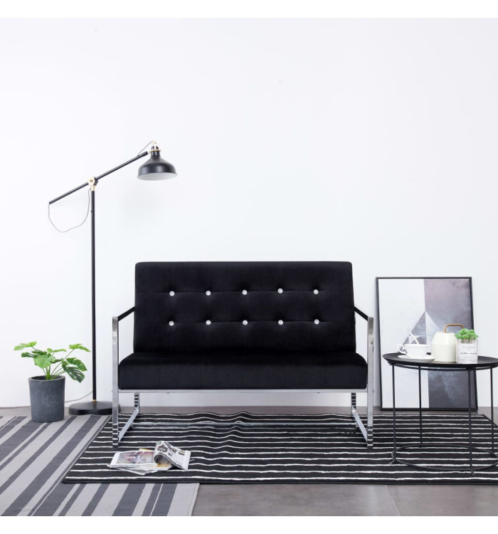 Canapé 2 places avec accoudoirs Noir Chrome et velours | Mobilier & Déco
