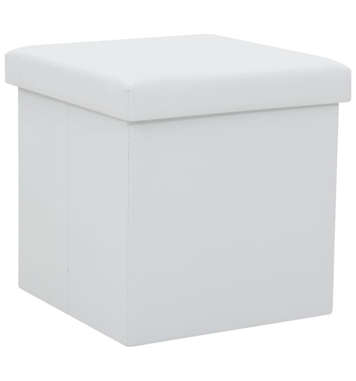 Tabouret de rangement pliable Blanc Similicuir | Mobilier & Déco