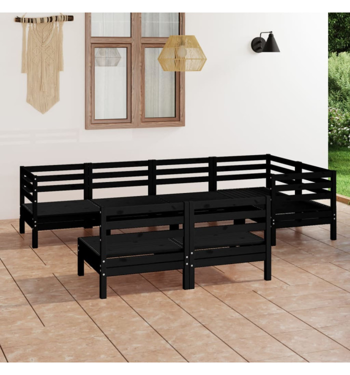 Salon de jardin 7 pcs Bois de pin massif Noir | Mobilier & Déco