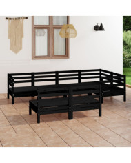 Salon de jardin 7 pcs Bois de pin massif Noir | Mobilier & Déco