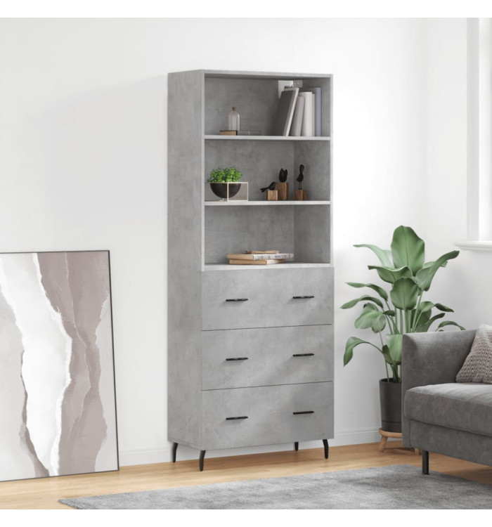 Buffet haut Gris béton 69,5x34x180 cm Bois d'ingénierie | Mobilier & Déco