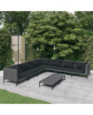 Salon de jardin 8 pcs avec coussins Résine tressée Gris foncé | Mobilier & Déco