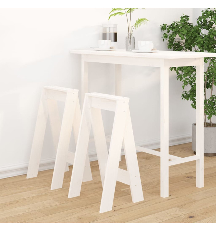 Tabourets lot de 2 blanc 40x40x75 cm bois massif de pin | Mobilier & Déco