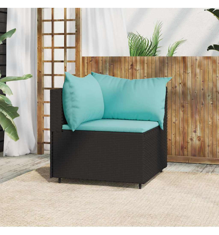 Canapé d'angle de jardin avec coussins Noir Résine tressée | Mobilier & Déco