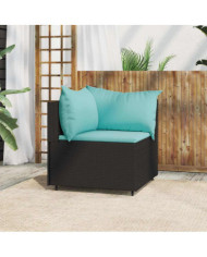 Canapé d'angle de jardin avec coussins Noir Résine tressée | Mobilier & Déco